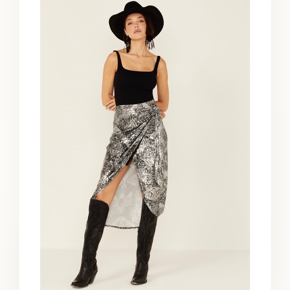 Tasha Polizzi Nora Serape Sequins Wrap Tie Skirt